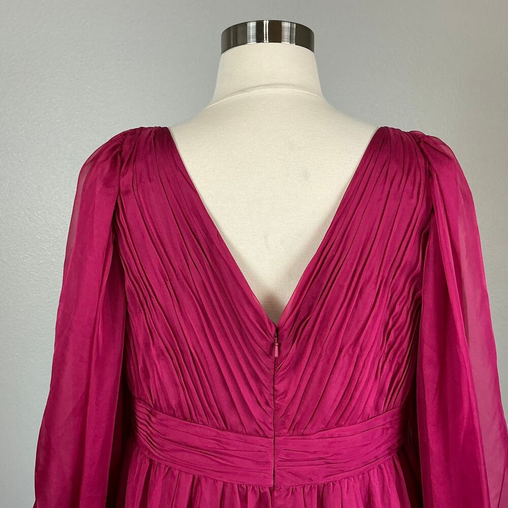 Mac Duggal 68198 Pink Evening Gown Long Sleeve Ruffle Chiffon Maxi Dress Size 16 - Picture 9 of 12